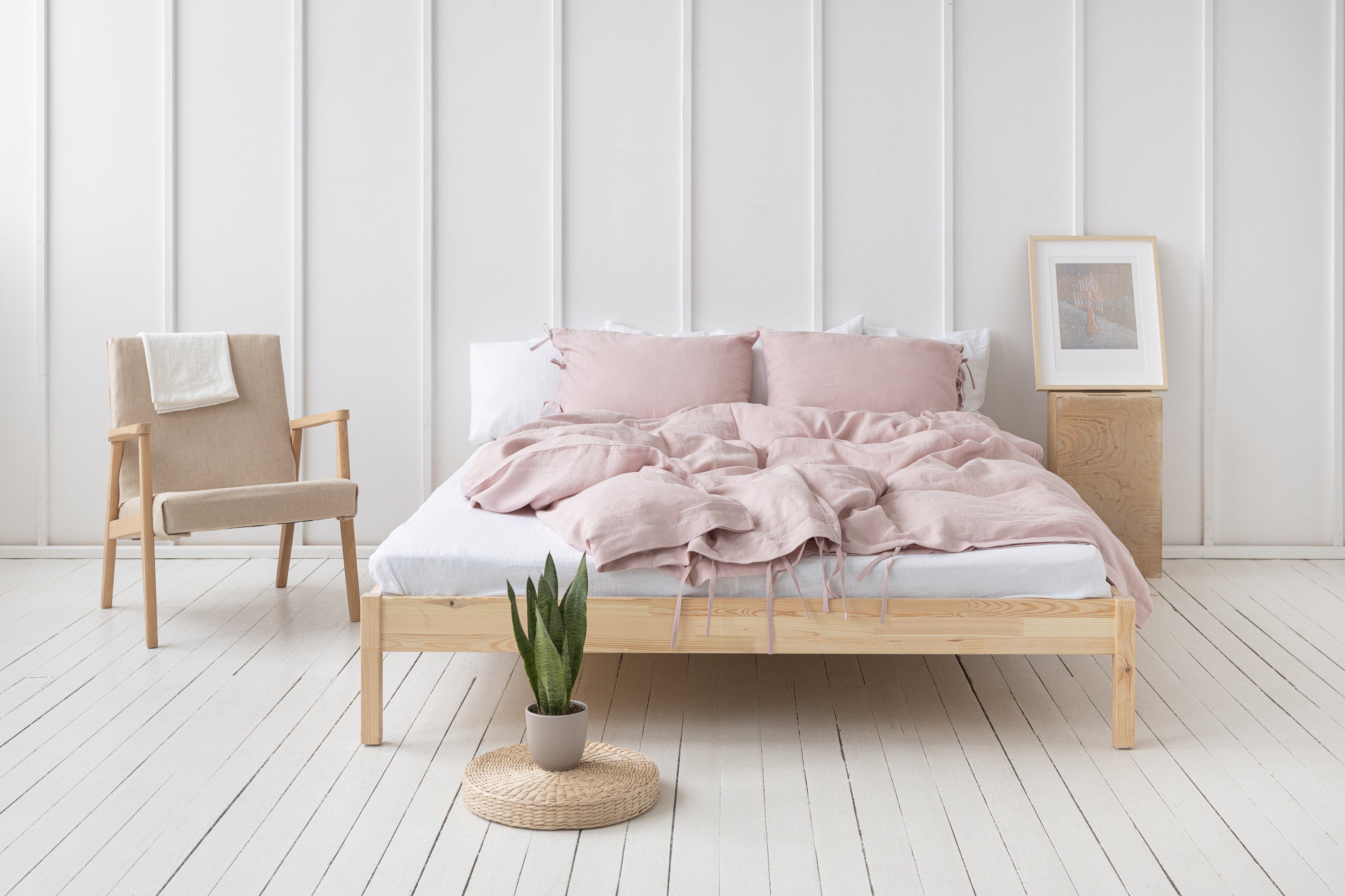 Lněné povlečení Pale Pink s mašličkami – jemná elegance pro klidnou ložnici