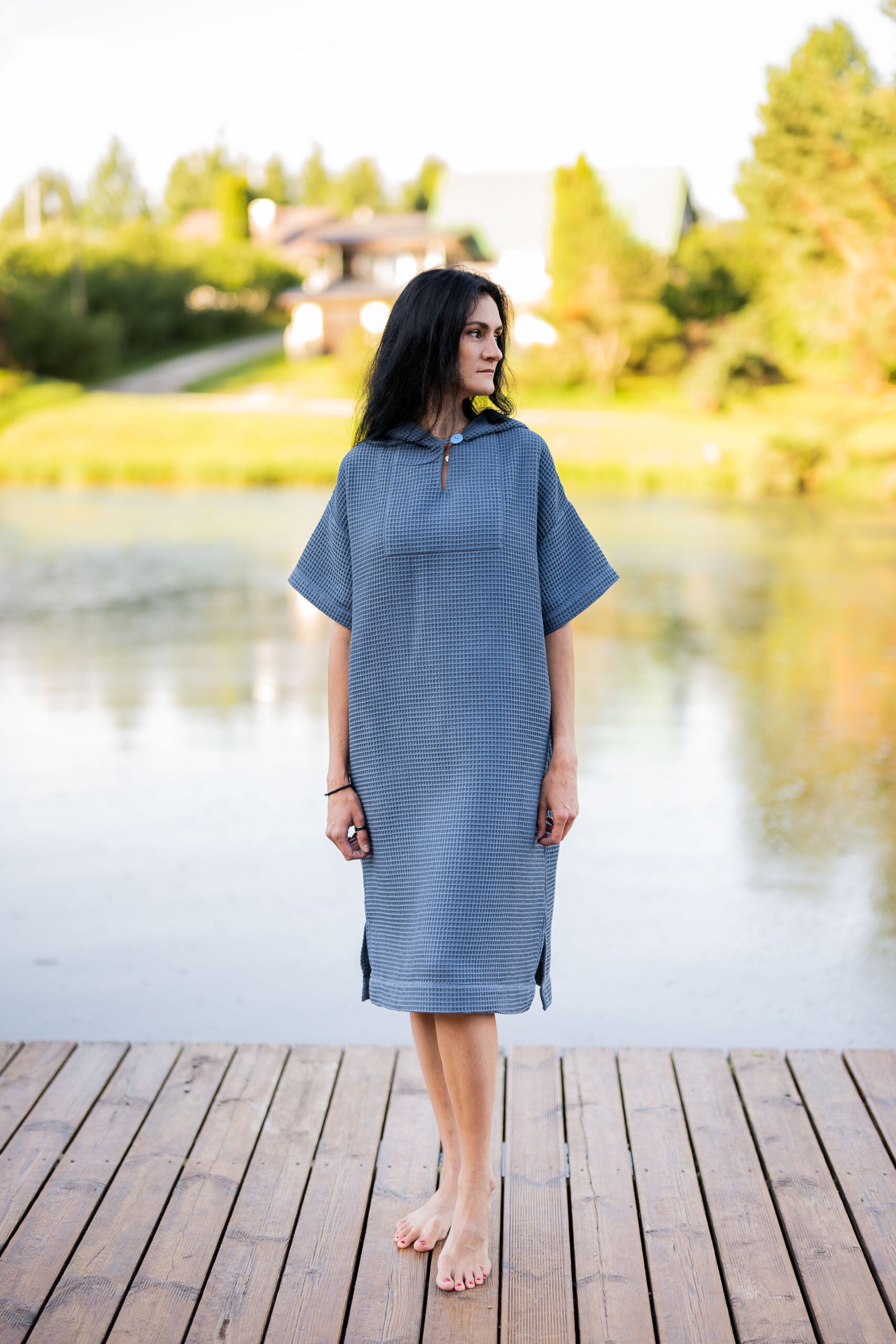Short-Sleeve Surf Poncho - Cotton Waffle