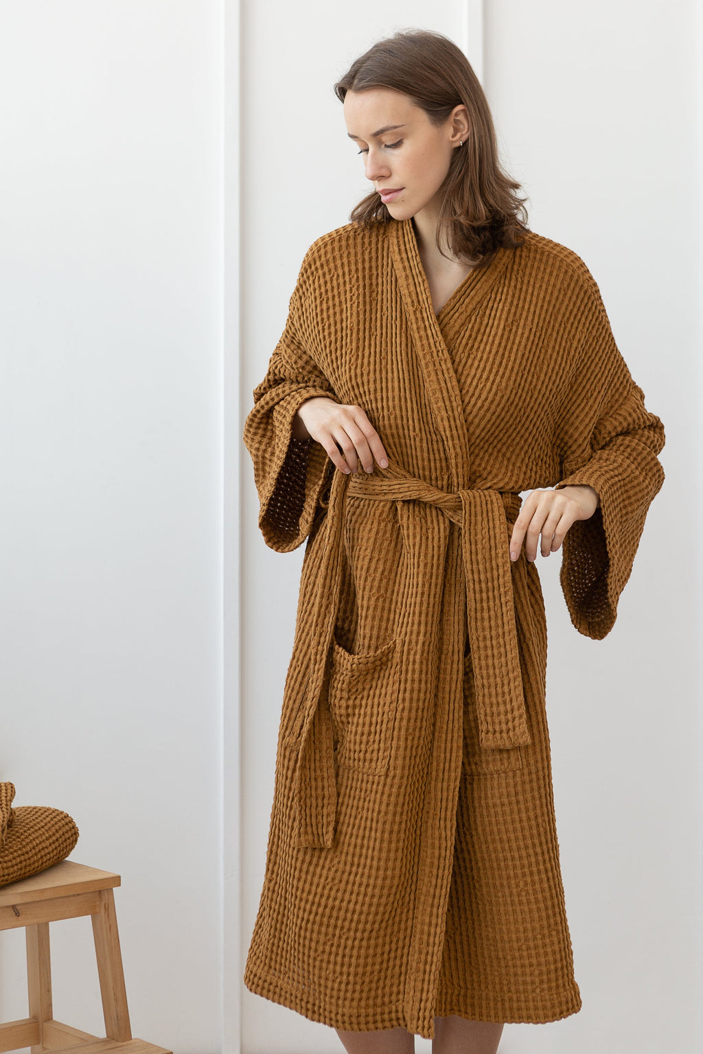 Vaflový lněný župan Amber – hřejivý komfort a přírodní elegance