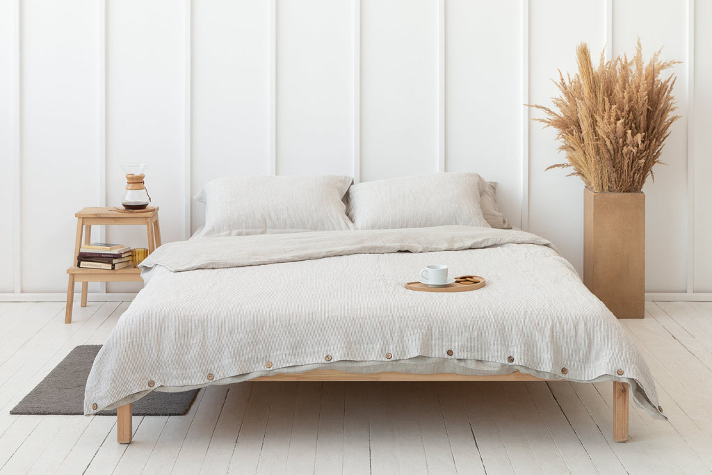 Oboustranné lněné povlečení Natural Light & Striped Beige – nadčasový skandinávský klid