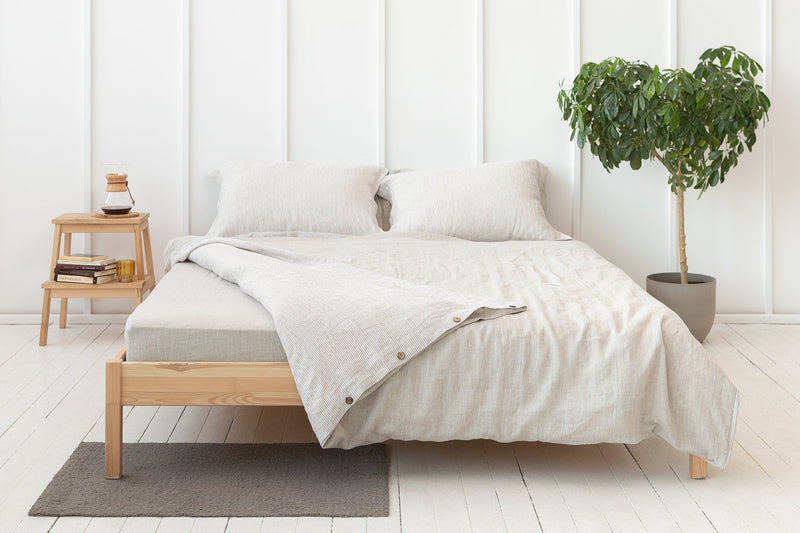 Oboustranné lněné povlečení Natural Light & Striped Beige – nadčasový skandinávský klid