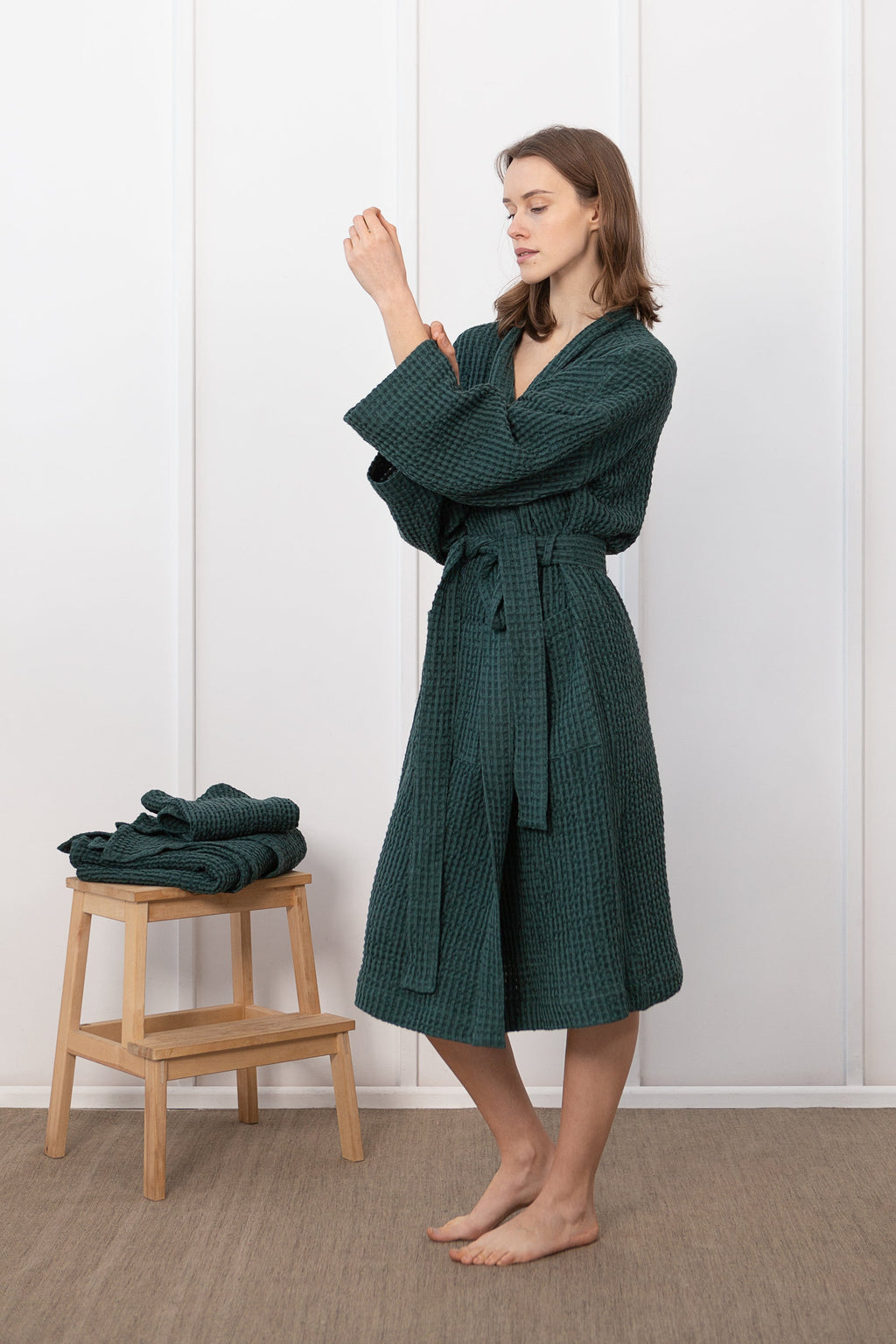Set lněných vaflových županů s ručníky – luxusní wellness set pro dva