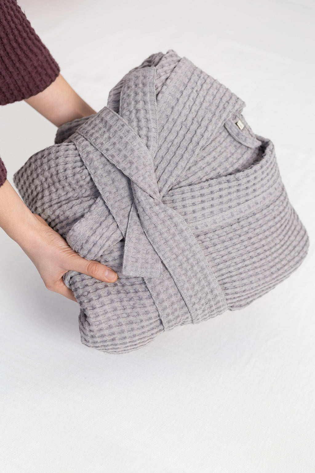 Lněný vaflový župan s kapucí – Asphalt Grey