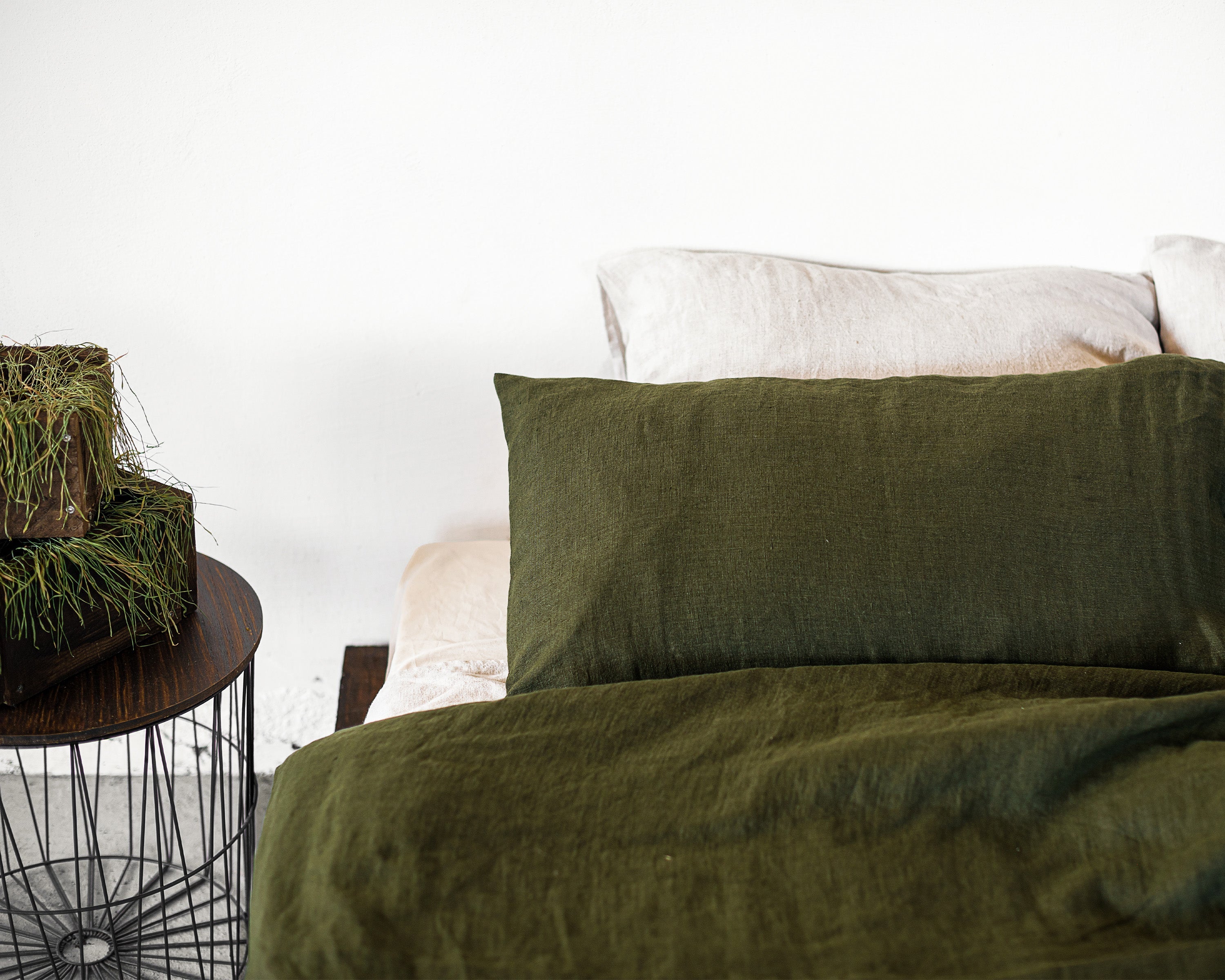 Lněné povlečení Moss Green se zipem – přírodní elegance pro klidný a pohodlný spánek