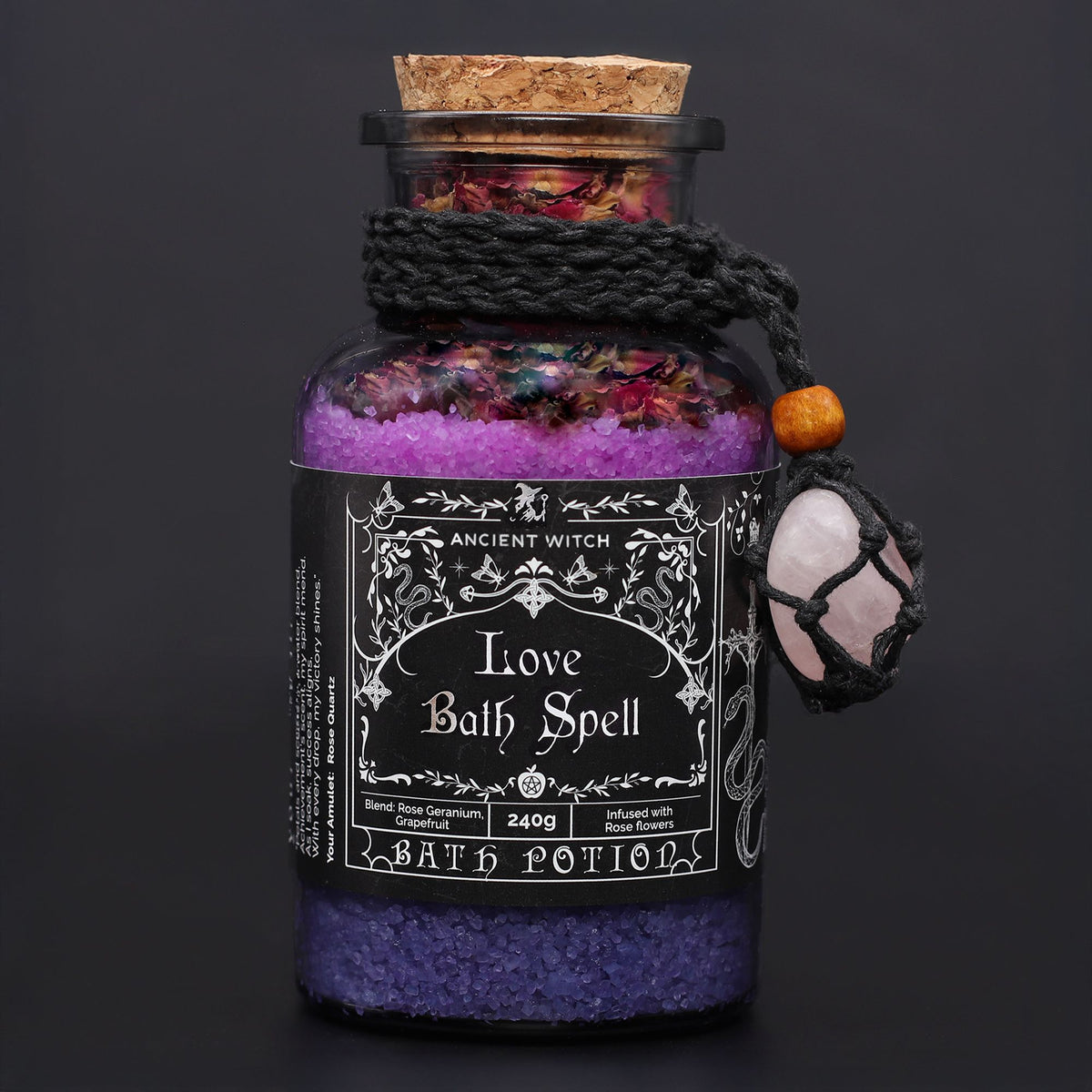 Ancient Witch – Magická koupelová sůl Láska s růženínovým amuletem | 240 g