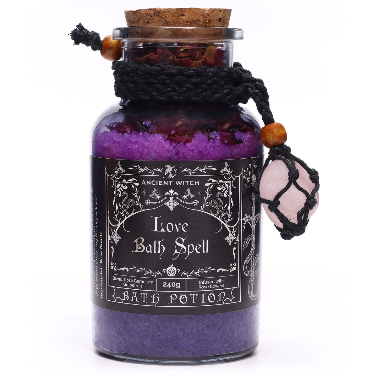 Ancient Witch – Magická koupelová sůl Láska s růženínovým amuletem | 240 g