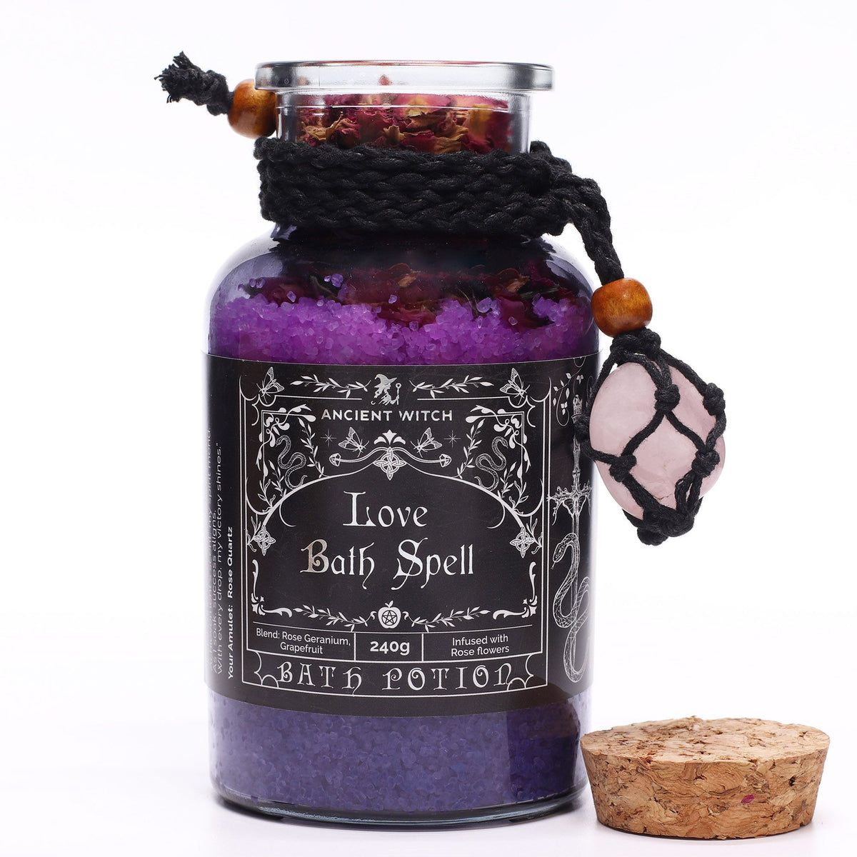 Ancient Witch – Magická koupelová sůl Láska s růženínovým amuletem | 240 g