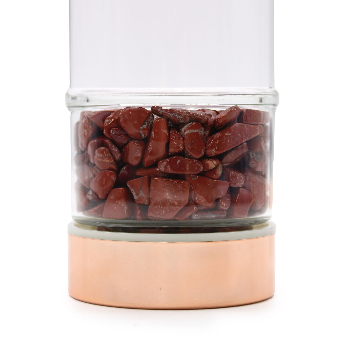 Infuzní láhev na čaj z křišťálového skla se sítkem – Rose Gold – Červený jaspis