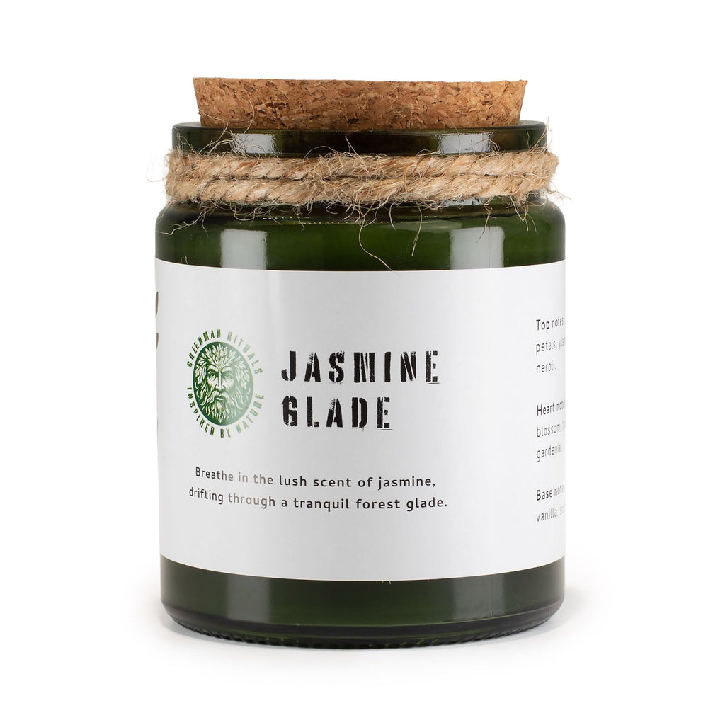 Jasmínová sójová svíčka s praskajícím dřevěným knotem – Greenman Jasmine Glade | 26 hodin