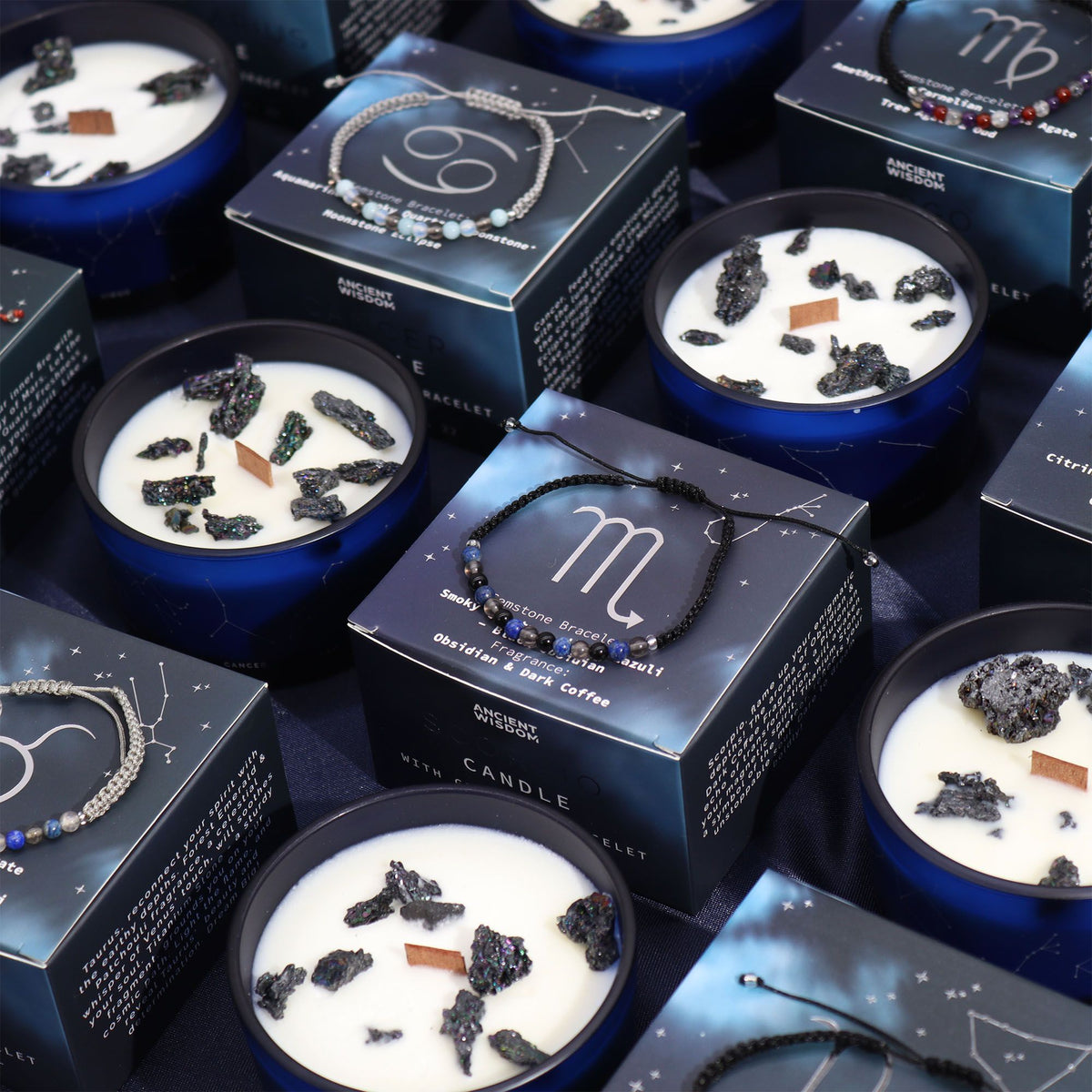 Vonná svíčka s náramkem z přírodních kamenů – Štír