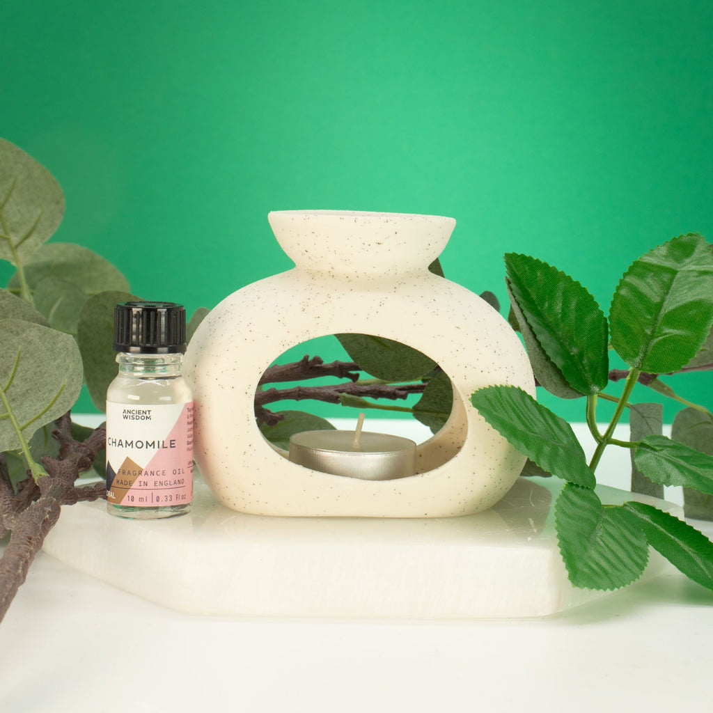 Ancient Wisdom keramická aromalampa Zen – Oval Pebble – krémově bílá
