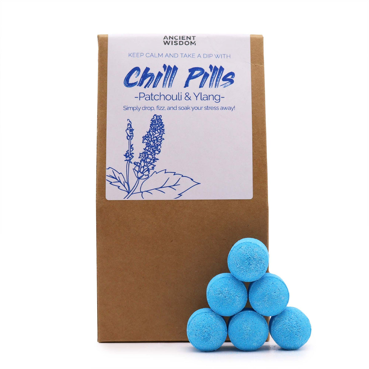 Šumivé kuličky do koupele Chill Pills – Ylang-ylang a pačuli, dárkové balení 350 g