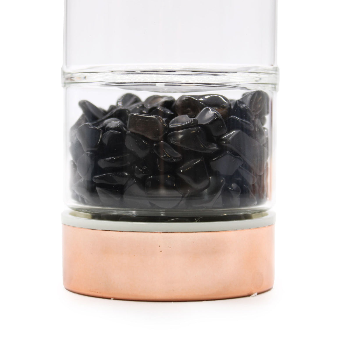 Infuzní láhev na čaj z křišťálového skla se sítkem – Rose Gold – Černý onyx