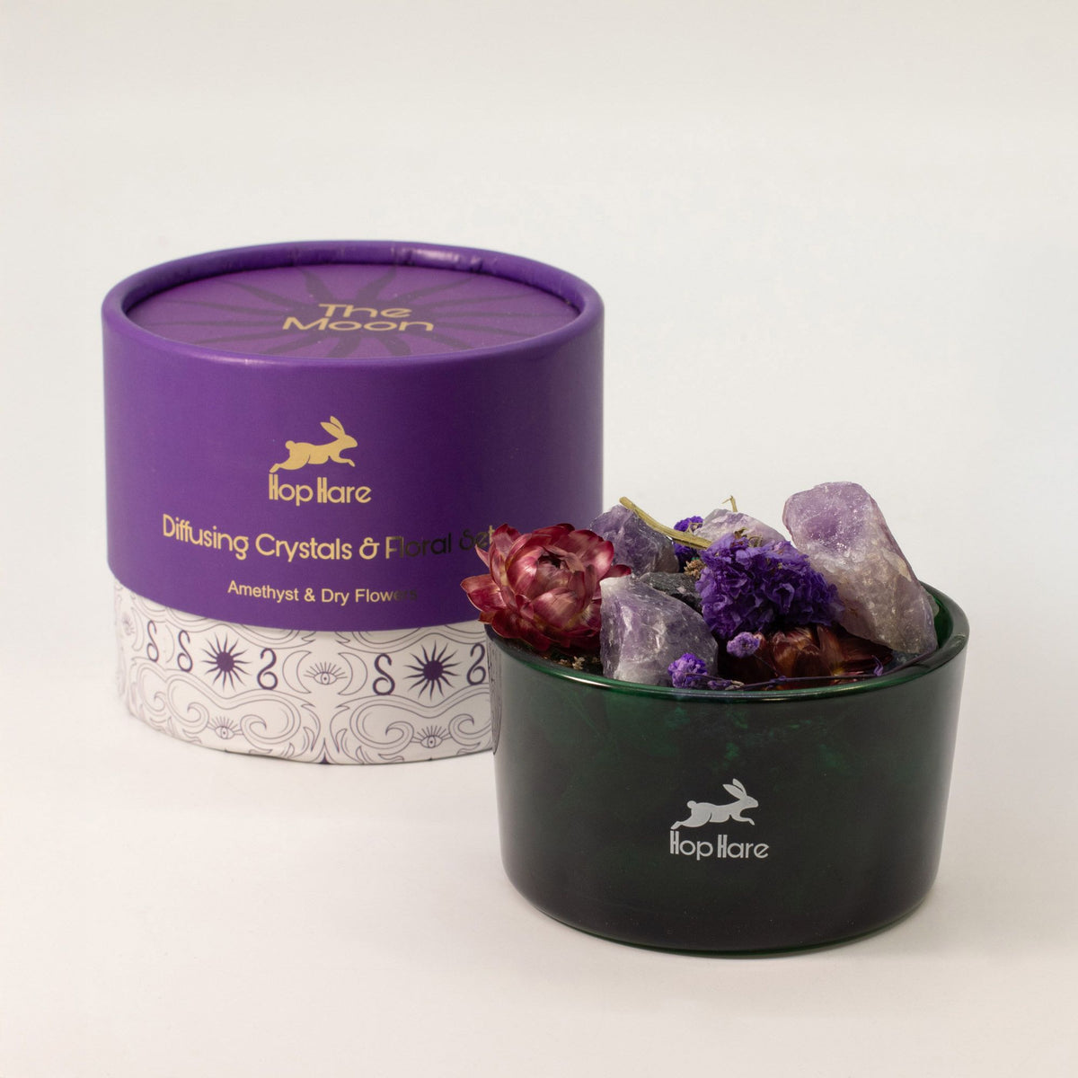 Hop Hare aroma difuzér s krystaly a květy – The Moon – Ametyst