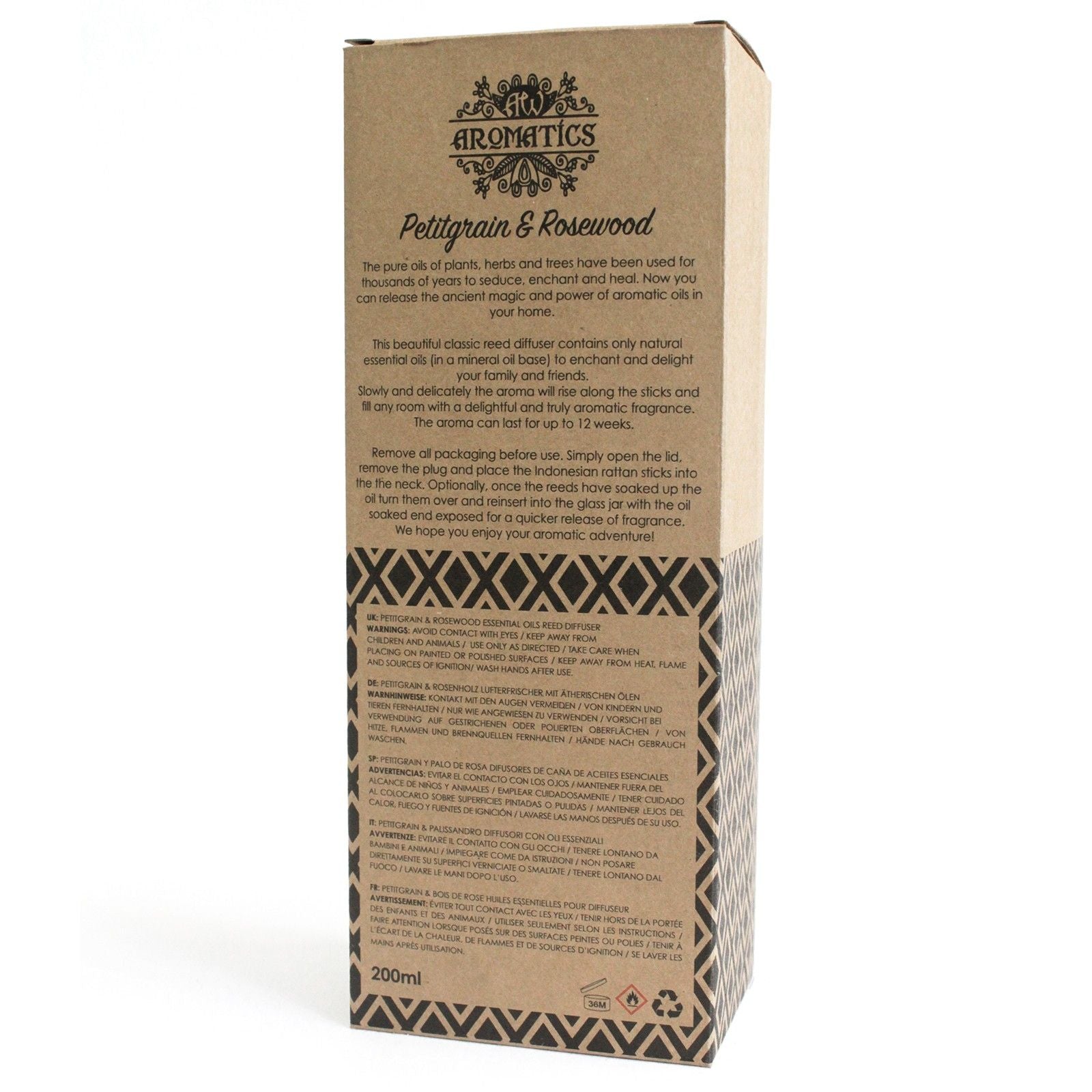 Aroma difuzér s esenciálními oleji Petitgrain & Růžové dřevo 200 ml