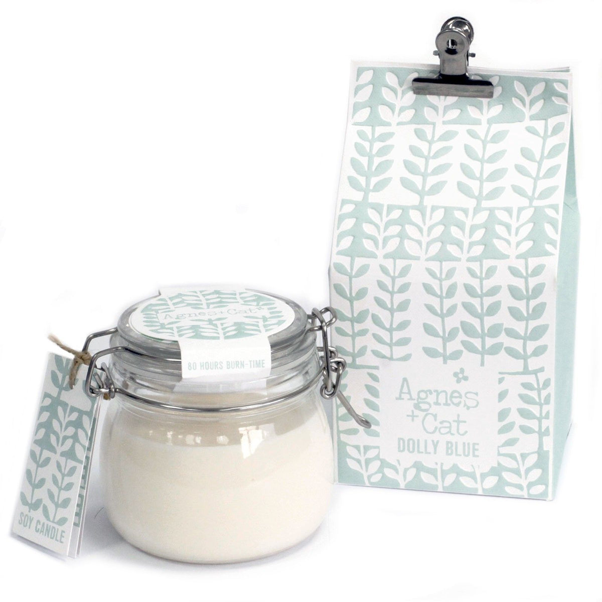 Sójová svíčka Agnes + Cat Dolly Blue ve sklenici – 400 ml