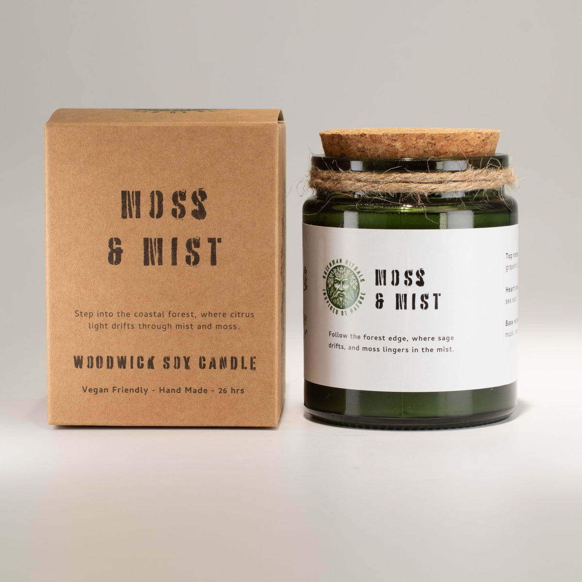 Lesní sójová svíčka s vůní mechu a praskajícím dřevěným knotem – Greenman Moss & Mist
