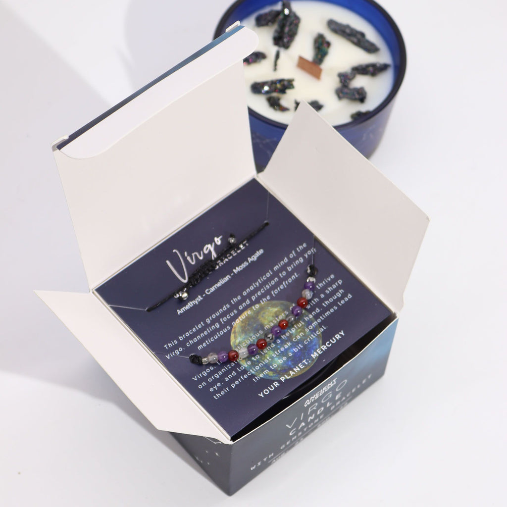 Vonná svíčka s náramkem z přírodních kamenů – Panna