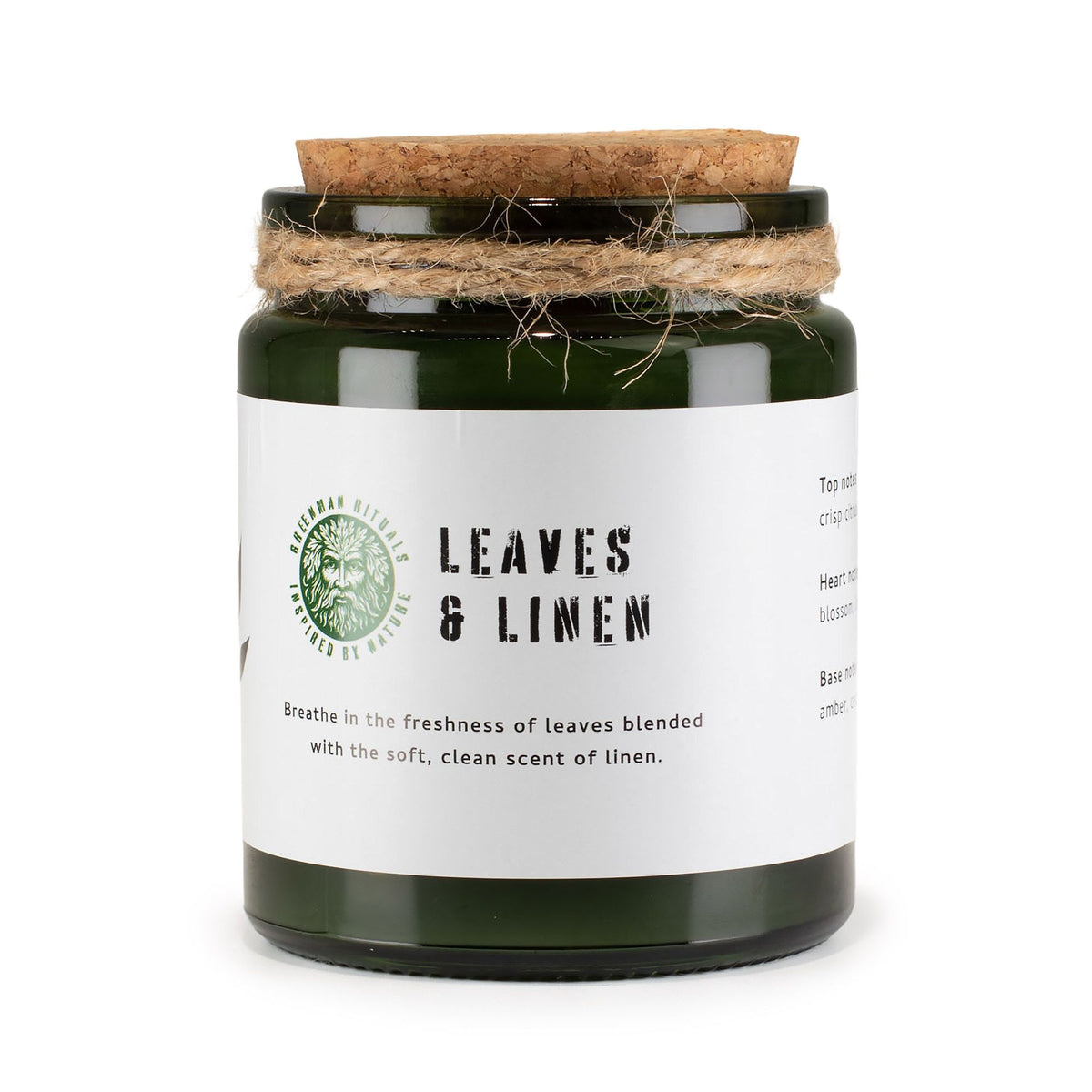 Sójová svíčka s vůní svěžího prádla a zelených listů – Greenman Leaves & Linen | Dřevěný knot