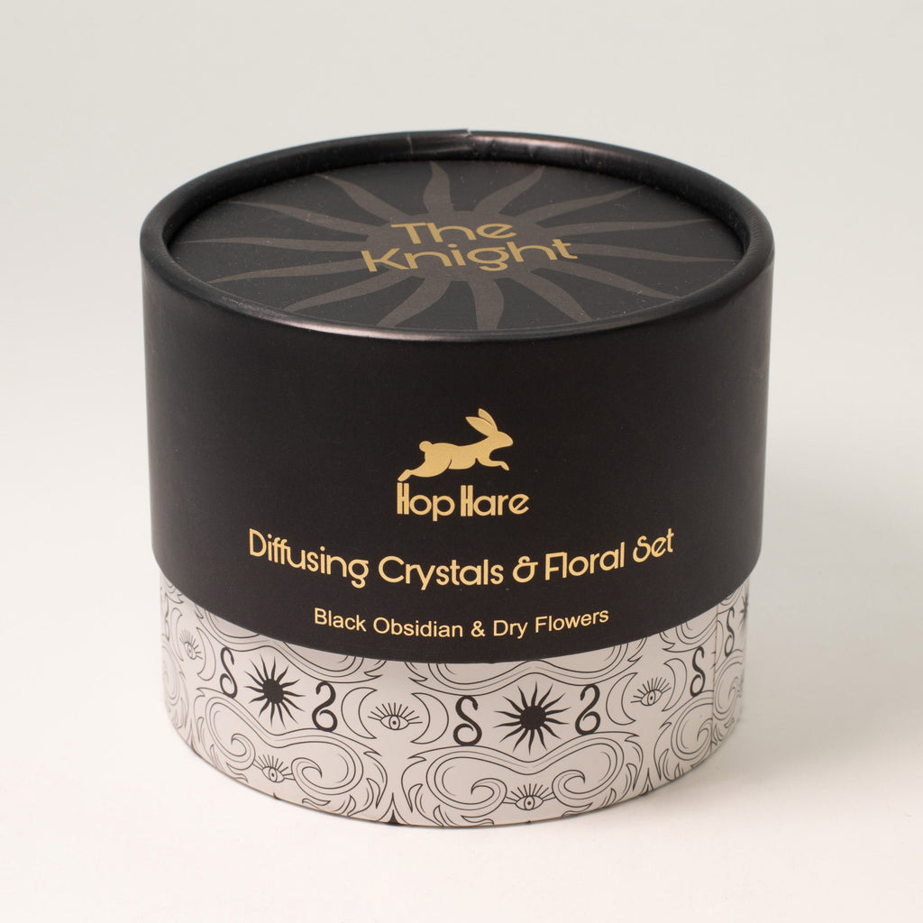 Hop Hare aroma difuzér s krystaly a květy – The Knight – Černý obsidián