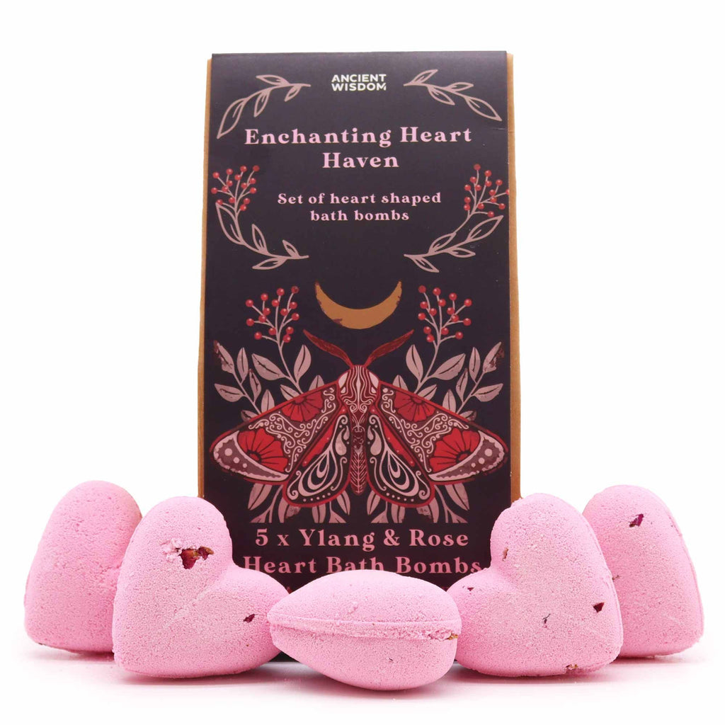 Dárková sada šumivých srdíček Enchanting Heart Heaven – ylang-ylang a růže, 5 ks, 350 g