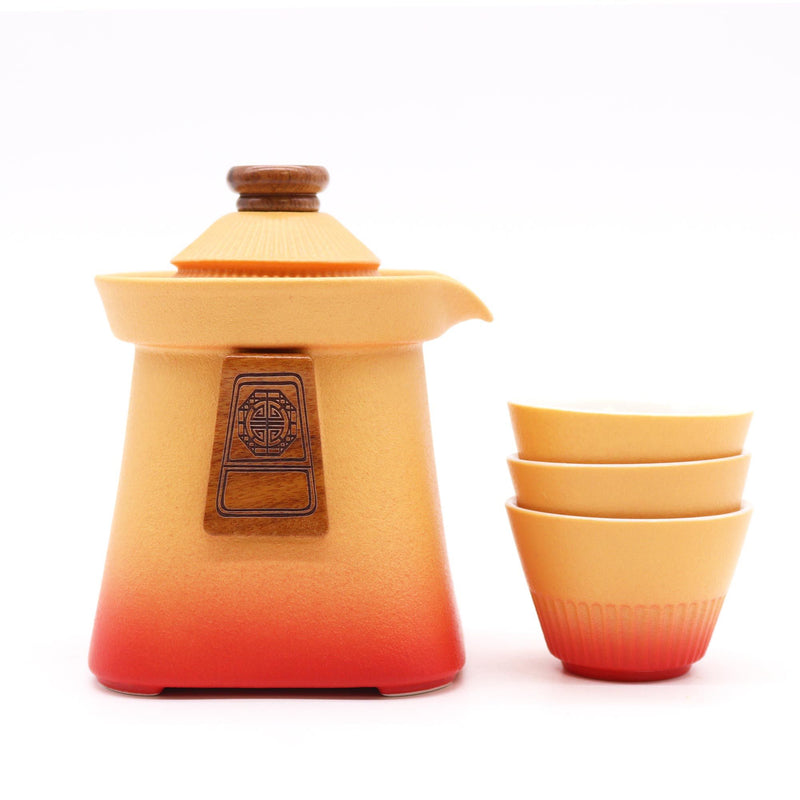 Čajová sada Temple Orange Earth – keramická konvička se 3 šálky
