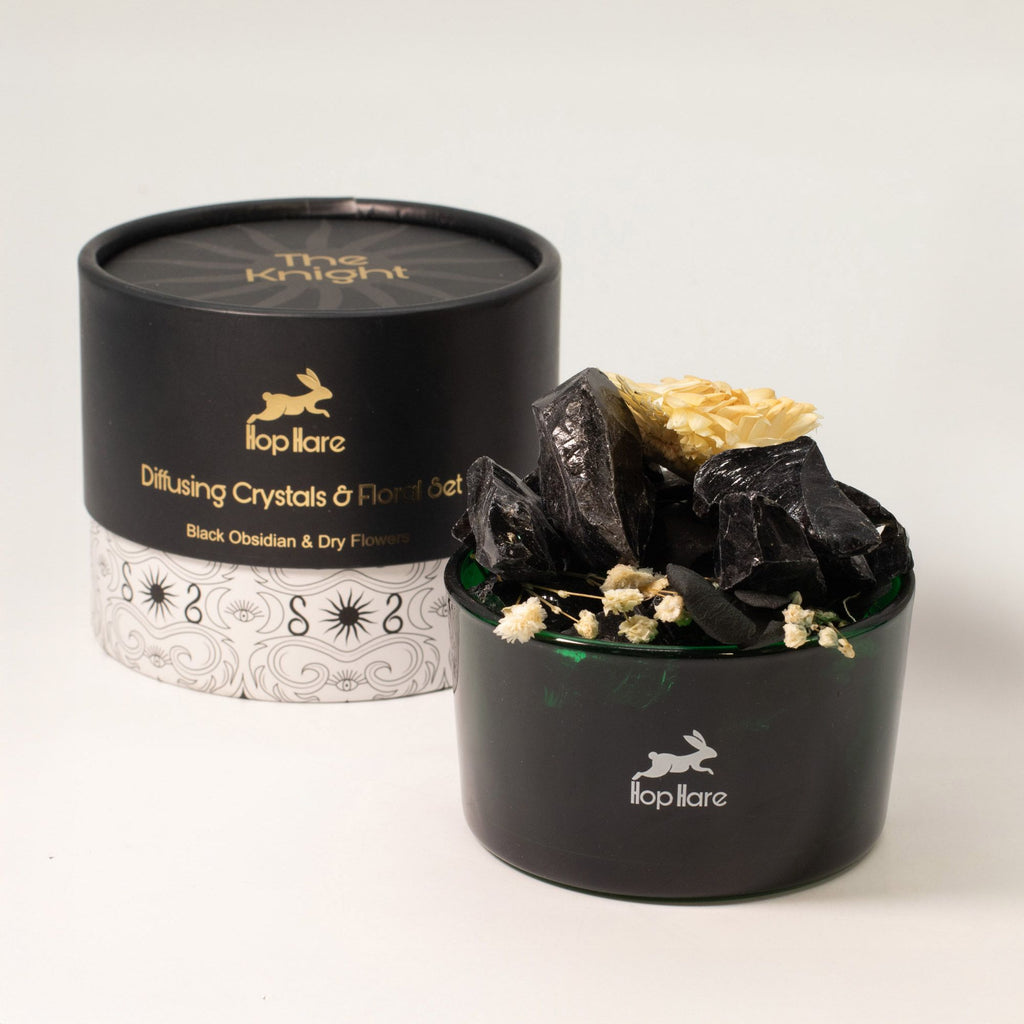Hop Hare aroma difuzér s krystaly a květy – The Knight – Černý obsidián
