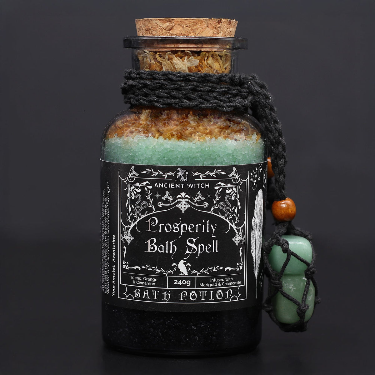 Ancient Witch – Magická koupelová sůl Prosperita s avanturínovým amuletem | Prosperity 240 g