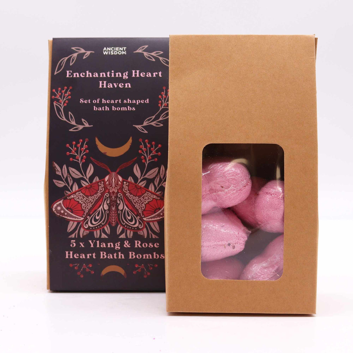 Dárková sada šumivých srdíček Enchanting Heart Heaven – ylang-ylang a růže, 5 ks, 350 g