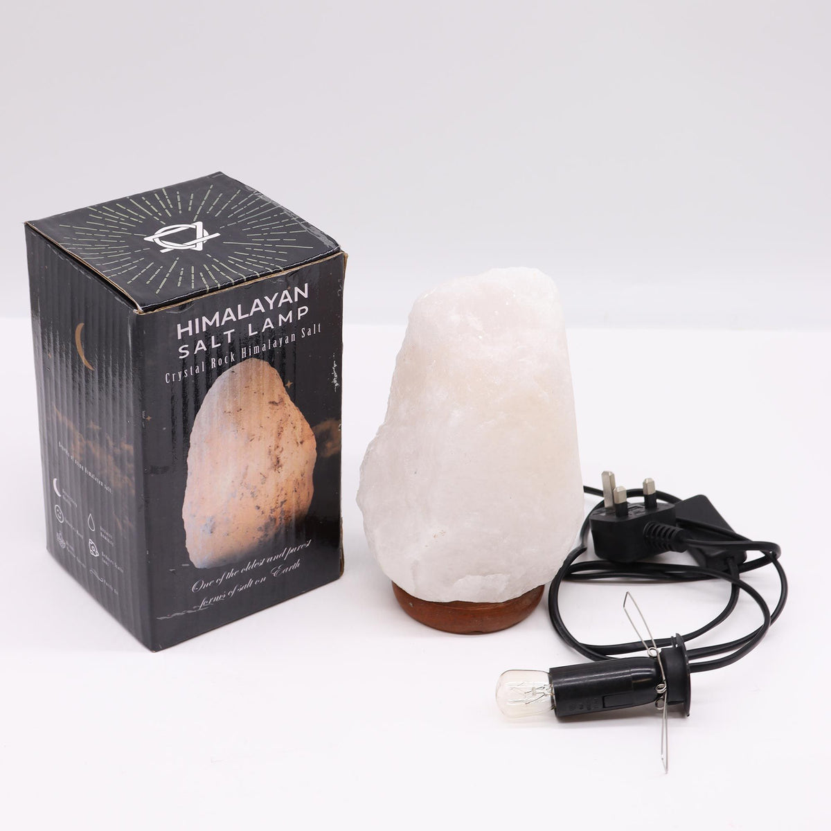 Bílá himálajská solná lampa s podstavcem – 2–3 kg