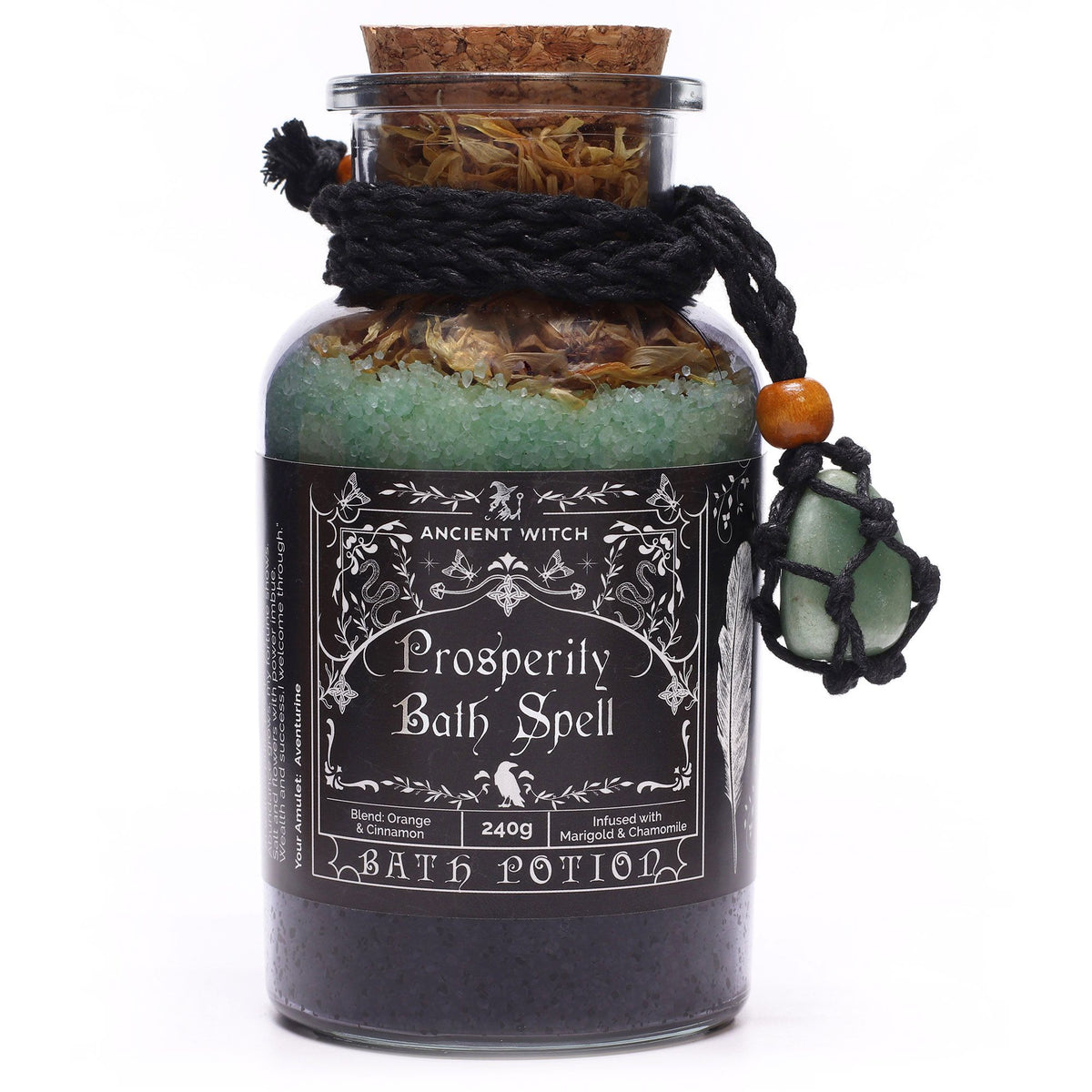 Ancient Witch – Magická koupelová sůl Prosperita s avanturínovým amuletem | Prosperity 240 g