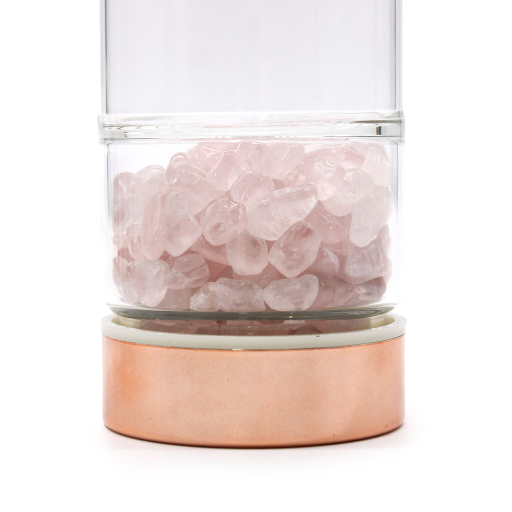 Infuzní láhev na čaj z křišťálového skla se sítkem – Rose Gold – Růženín