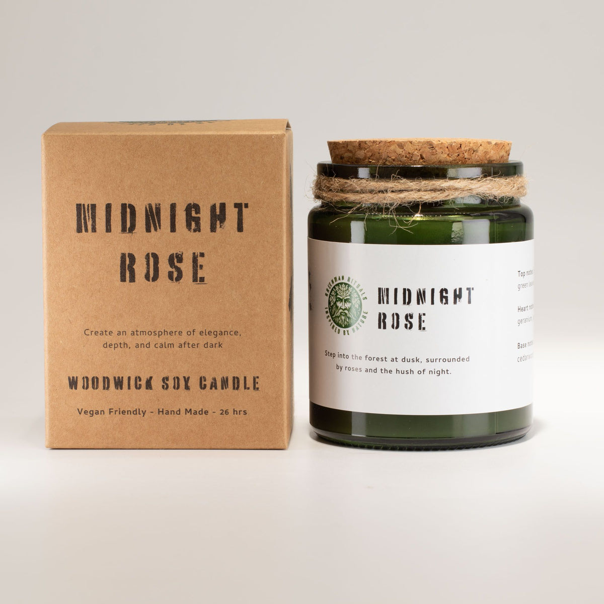 Růžová sójová svíčka s praskajícím dřevěným knotem – Greenman Midnight Rose | 26 hodin