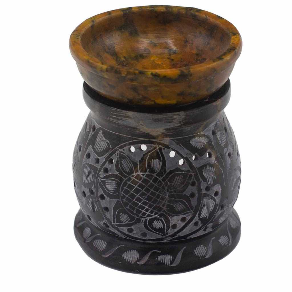 Mastková aromalampa Mandala 10 cm – černá a žlutá