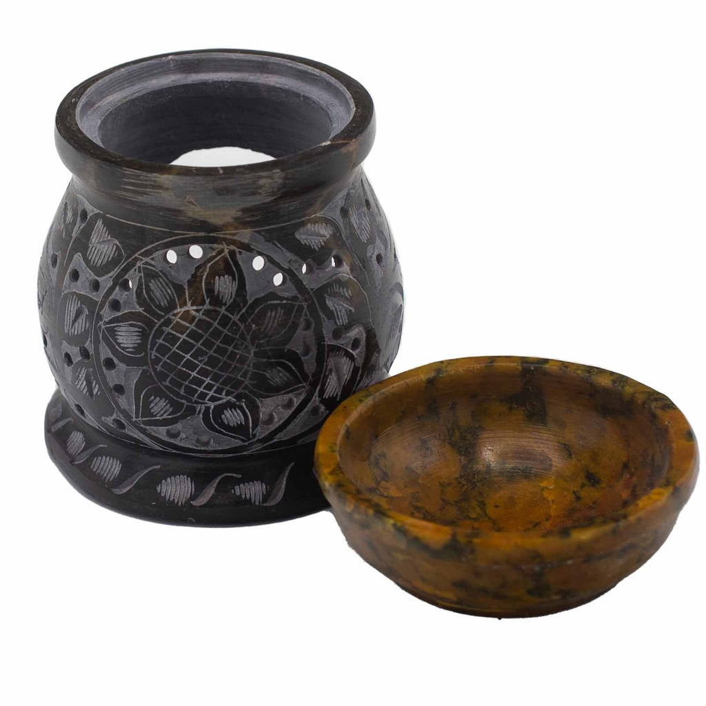 Mastková aromalampa Mandala 10 cm – černá a žlutá