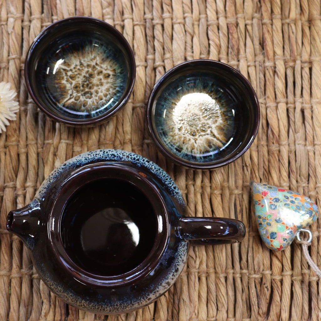Čajová sada Herbal Black Glaze – keramická konvička se 2 šálky