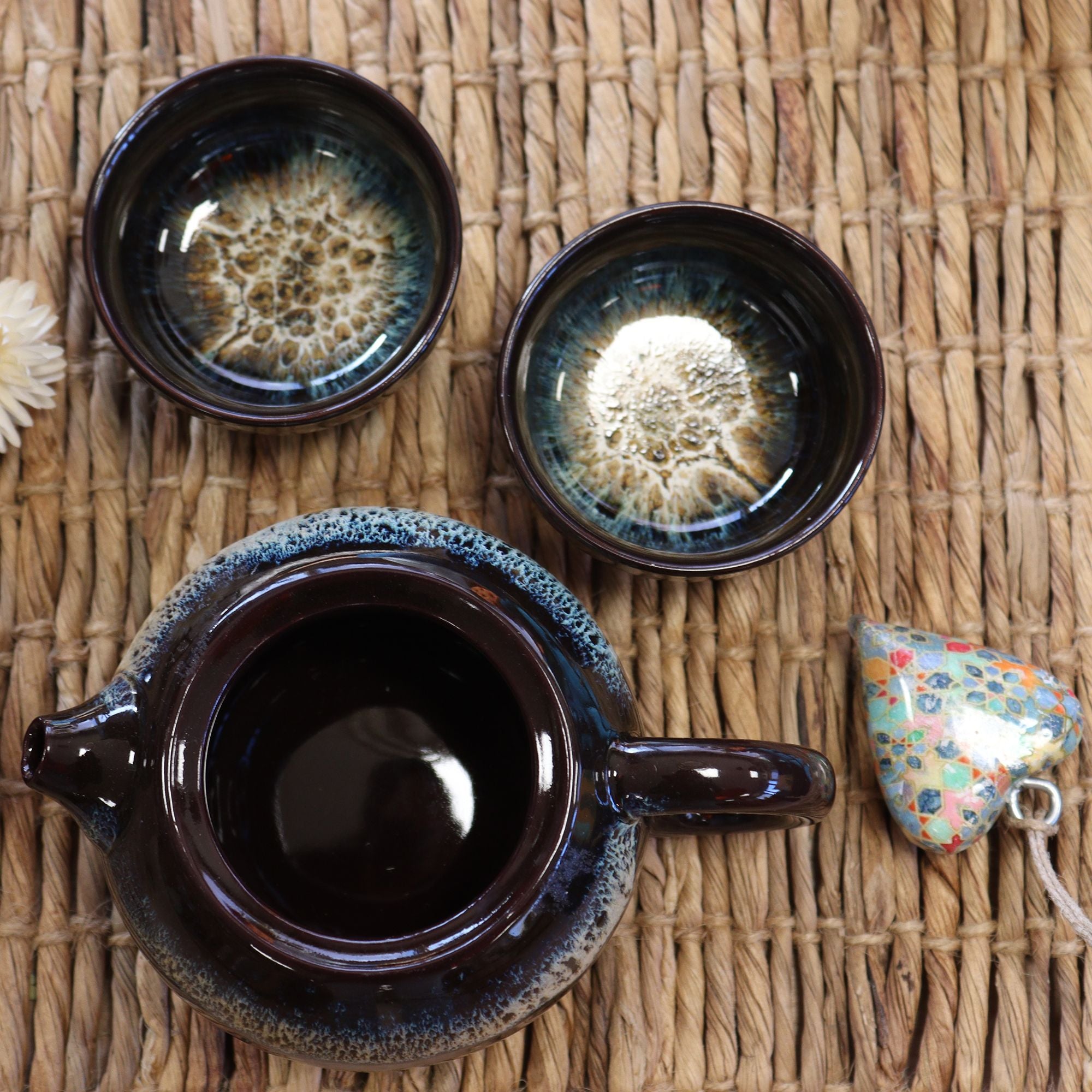 Čajová sada Herbal Black Glaze – keramická konvička se 2 šálky