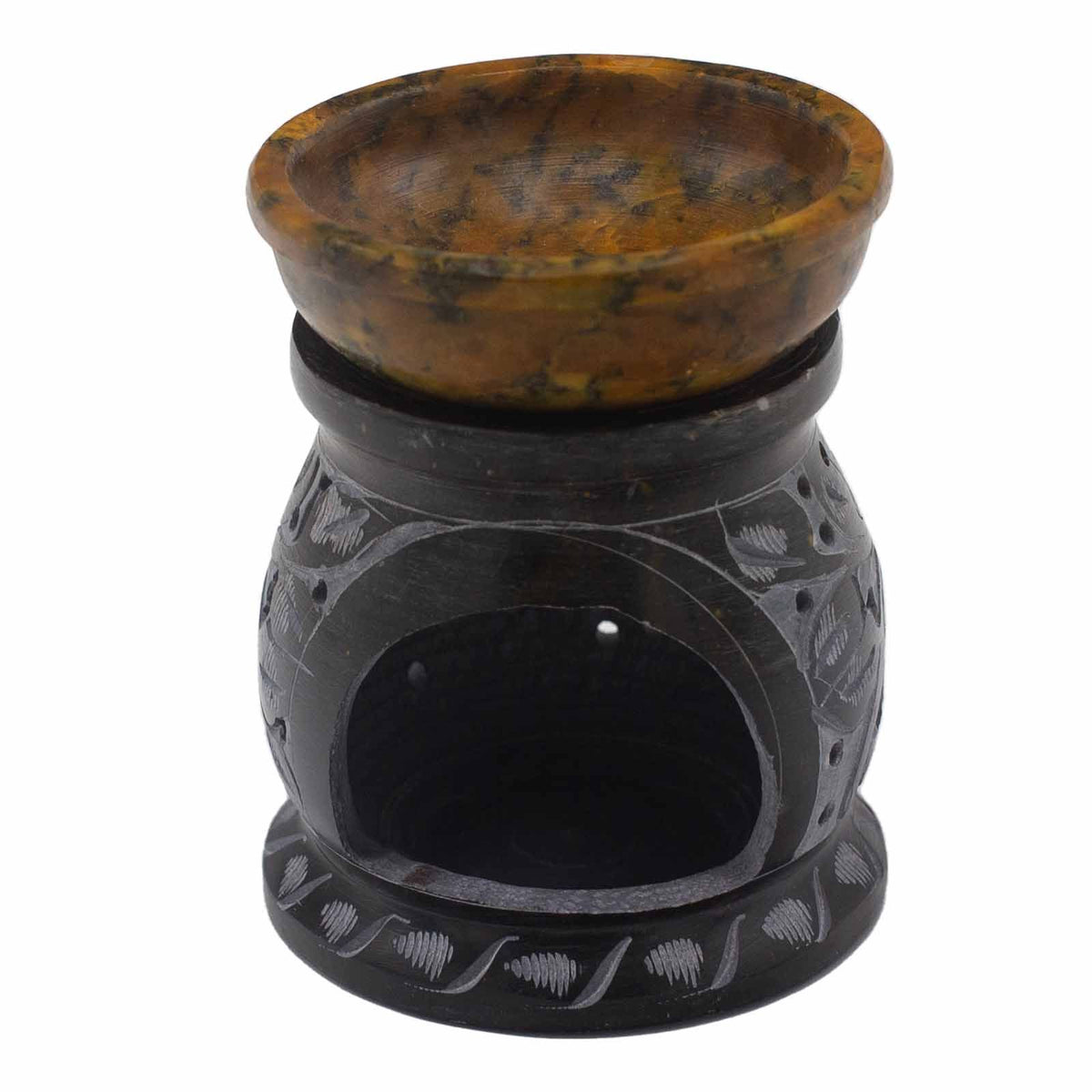 Mastková aromalampa Mandala 10 cm – černá a žlutá