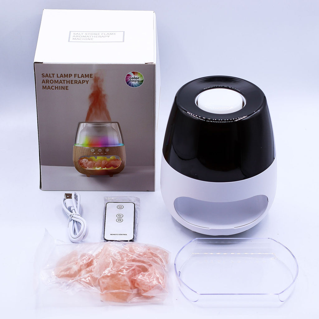 Ultrazvukový aroma difuzér Salt Stone s himálajskou solí a efektem plamene – bílý