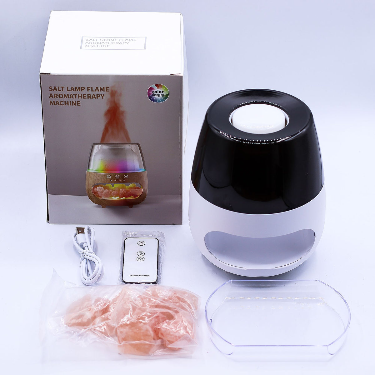 Ultrazvukový aroma difuzér Salt Stone s himálajskou solí a efektem plamene – bílý