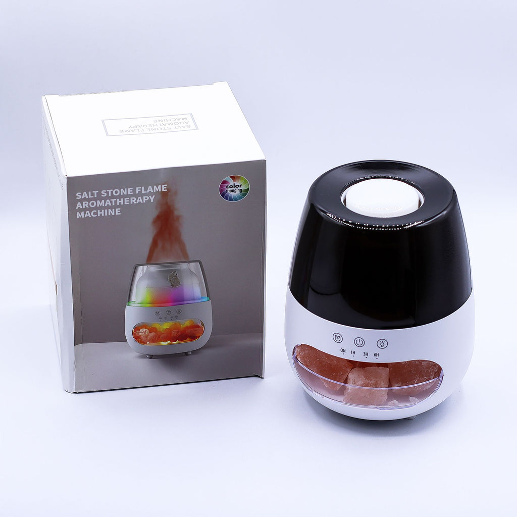 Ultrazvukový aroma difuzér Salt Stone s himálajskou solí a efektem plamene – bílý
