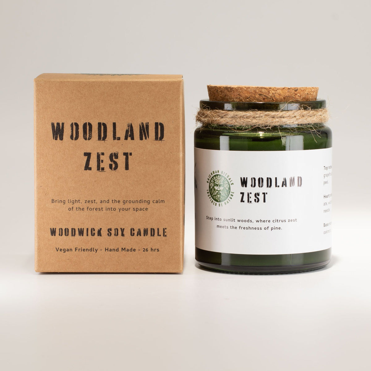 Citrusovo-lesní sójová svíčka s praskajícím dřevěným knotem – Greenman Woodland Zest