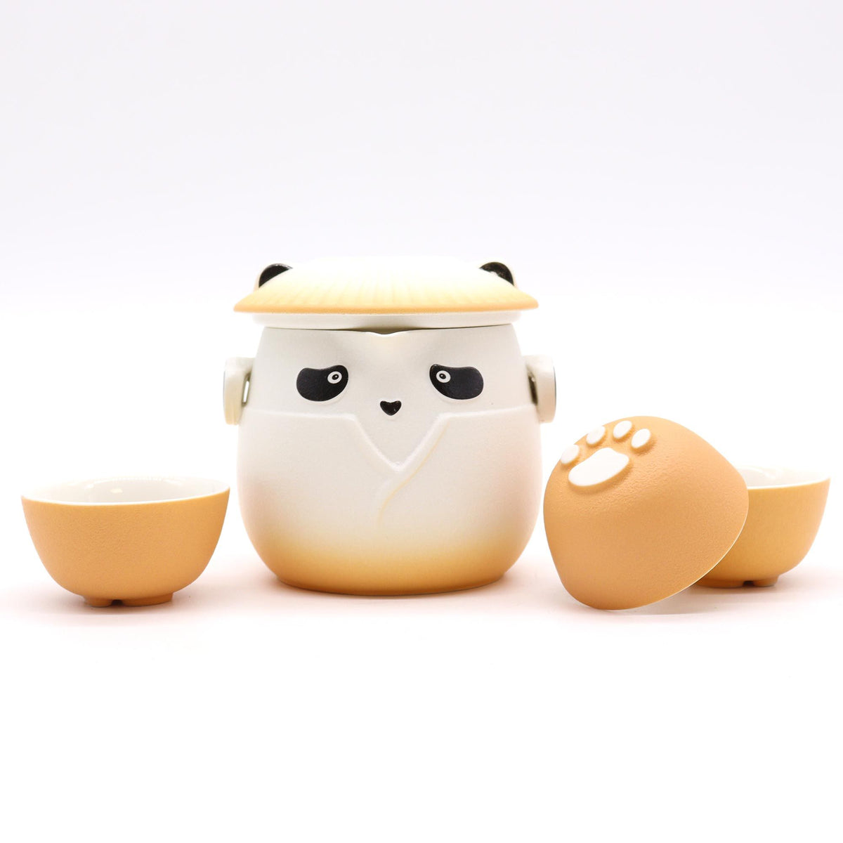 Čajový set Panda – konvička a 3 šálky, oranžový