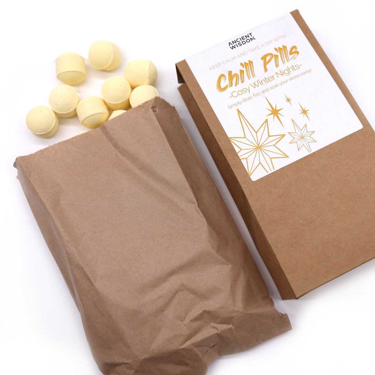 Šumivé kuličky do koupele Chill Pills – Útulné zimní večery, 350 g