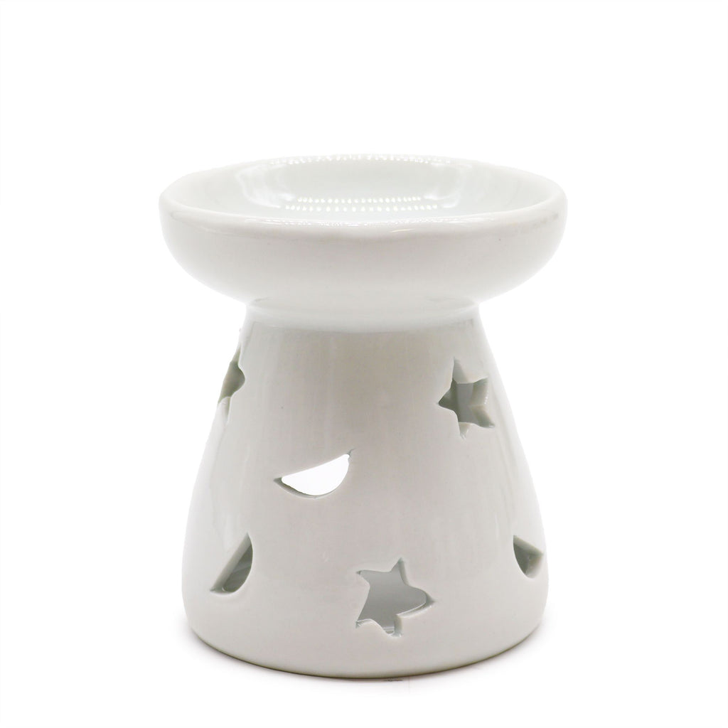 Keramická aromalampa Moon & Star – Bílá s motivem měsíce a hvězd