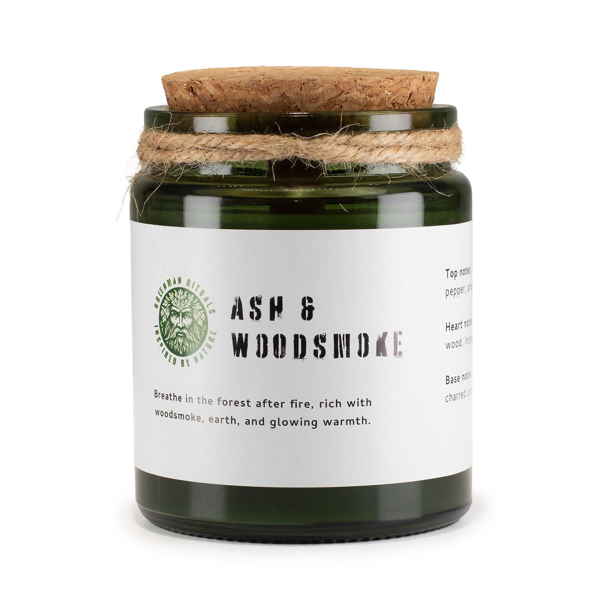 Sójová svíčka s vůní kouřového dřeva a praskajícím knotem – Greenman Ash & Woodsmoke | 26 hodin