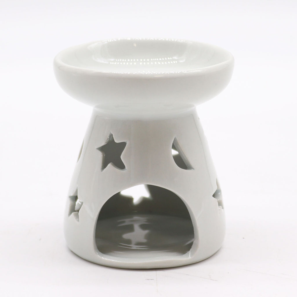 Keramická aromalampa Moon & Star – Bílá s motivem měsíce a hvězd