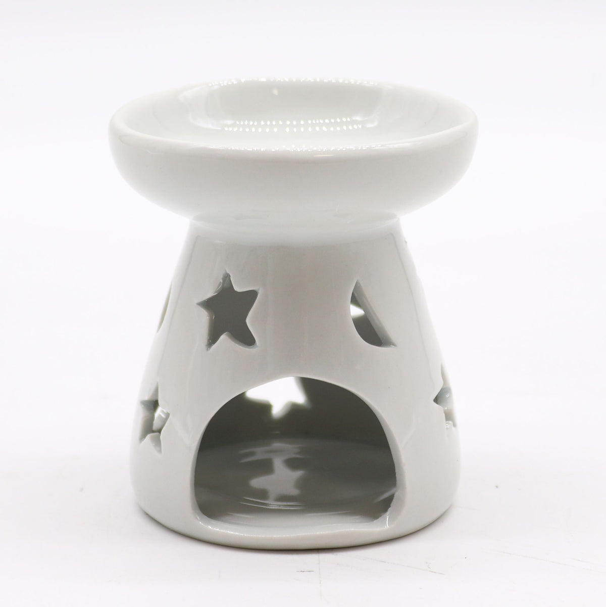 Keramická aromalampa Moon & Star – Bílá s motivem měsíce a hvězd