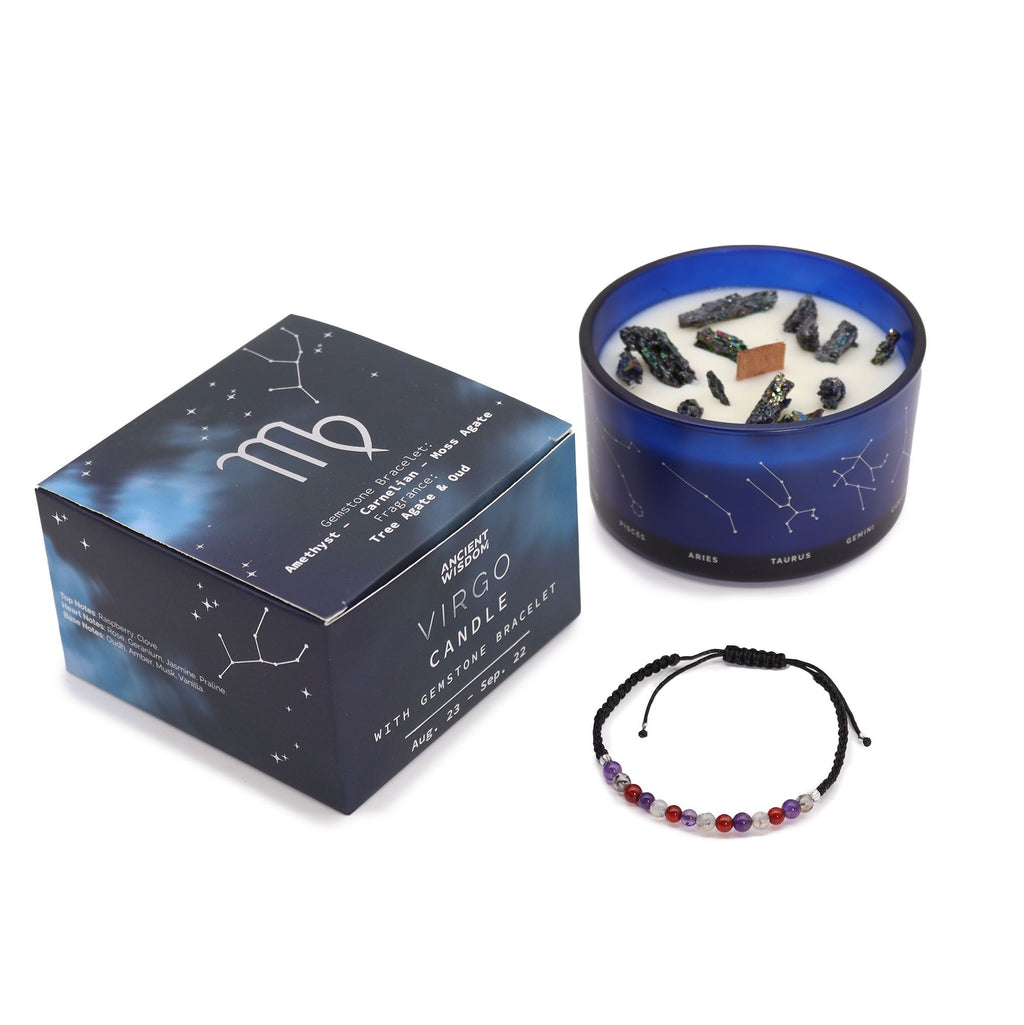 Vonná svíčka s náramkem z přírodních kamenů – Panna