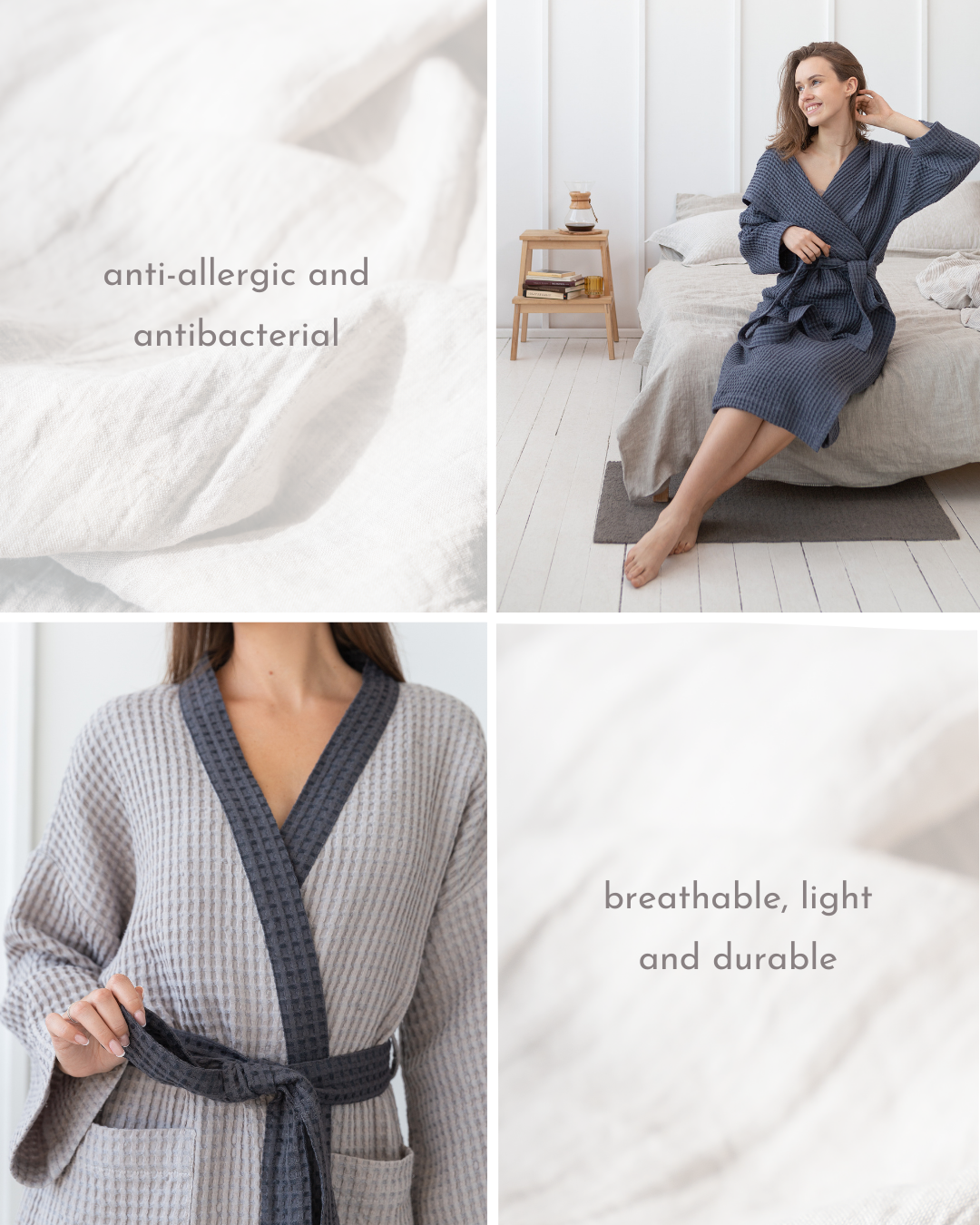Lněný vaflový župan Light Grey & Grey – elegantní dvoubarevný wellness styl